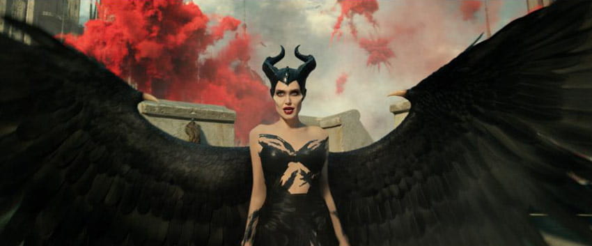 Maleficent stands with her wings outstretched in the Disney film Maleficent Mistress of Evil